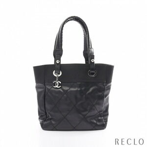 Chanel Paris Biarritz handbag tote bag canvas Black Leather